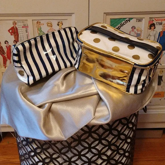 Cosmetic bag set gold striped, dotted and navy - Picture 5 of 8